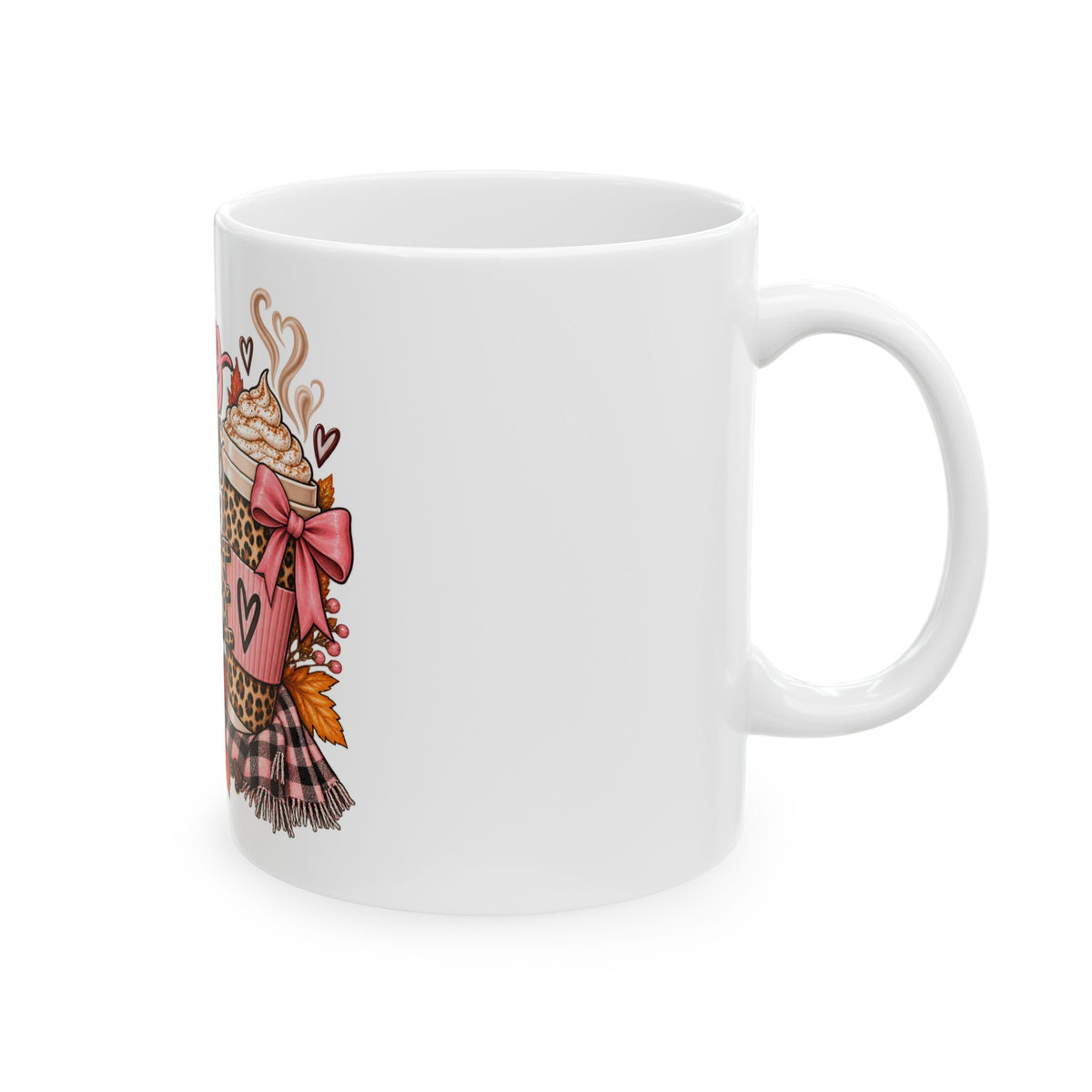 Chilly Mornings Warm Coffee Ceramic Mug — Fall Pumpkin & Leopard Coffee Cup (11oz/15oz)