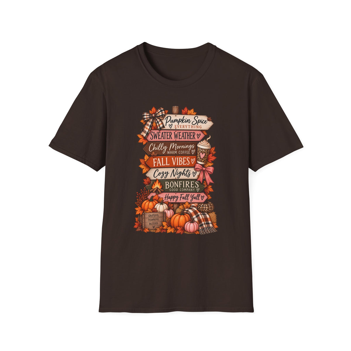 Fall Vibes T-Shirt — Pumpkin Spice, Sweater Weather & Cozy Nights Graphic Tee