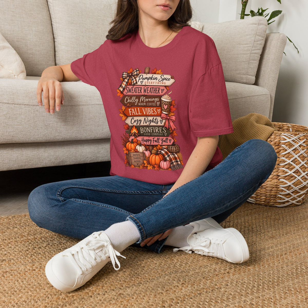 Fall Vibes T-Shirt — Pumpkin Spice, Sweater Weather & Cozy Nights Graphic Tee