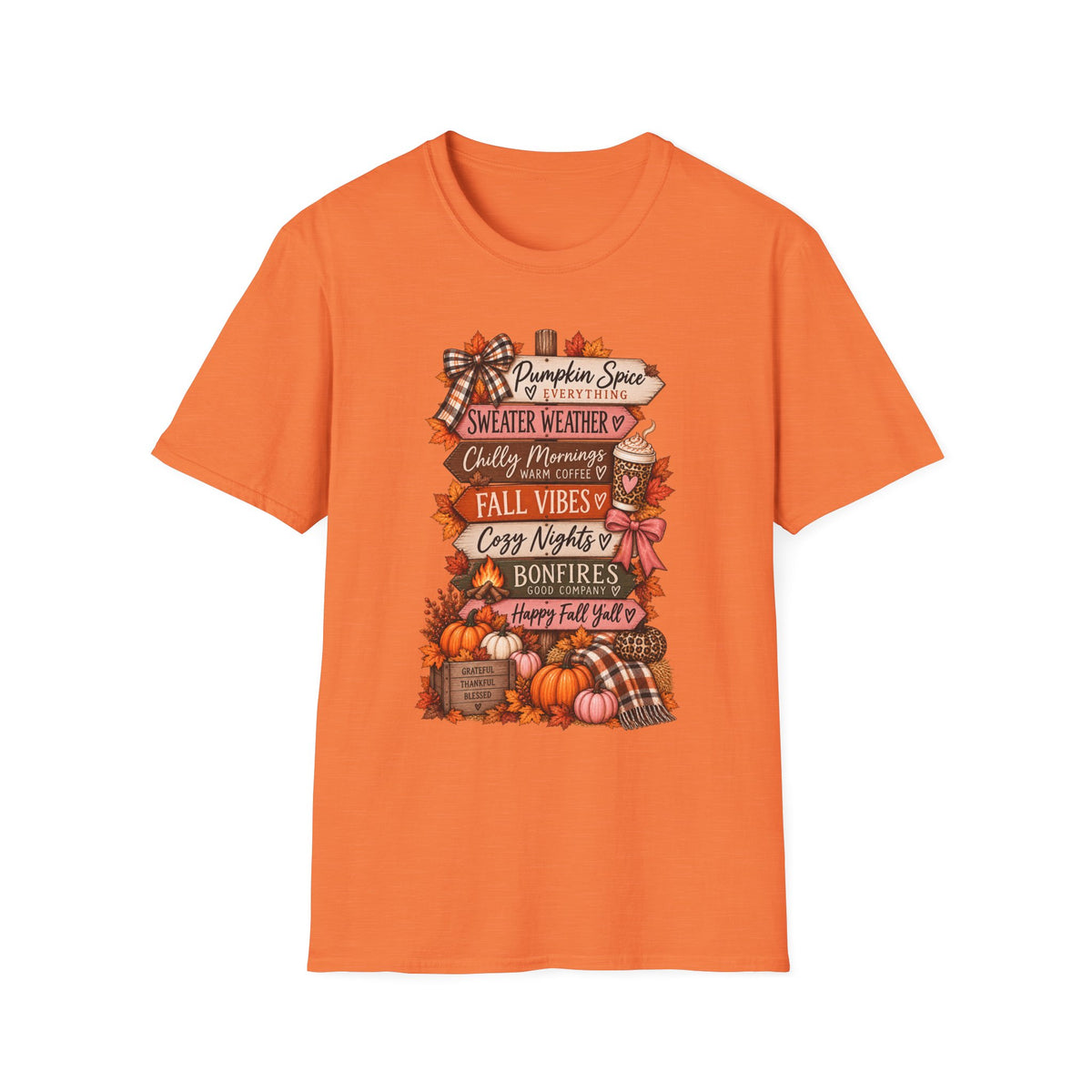 Fall Vibes T-Shirt — Pumpkin Spice, Sweater Weather & Cozy Nights Graphic Tee