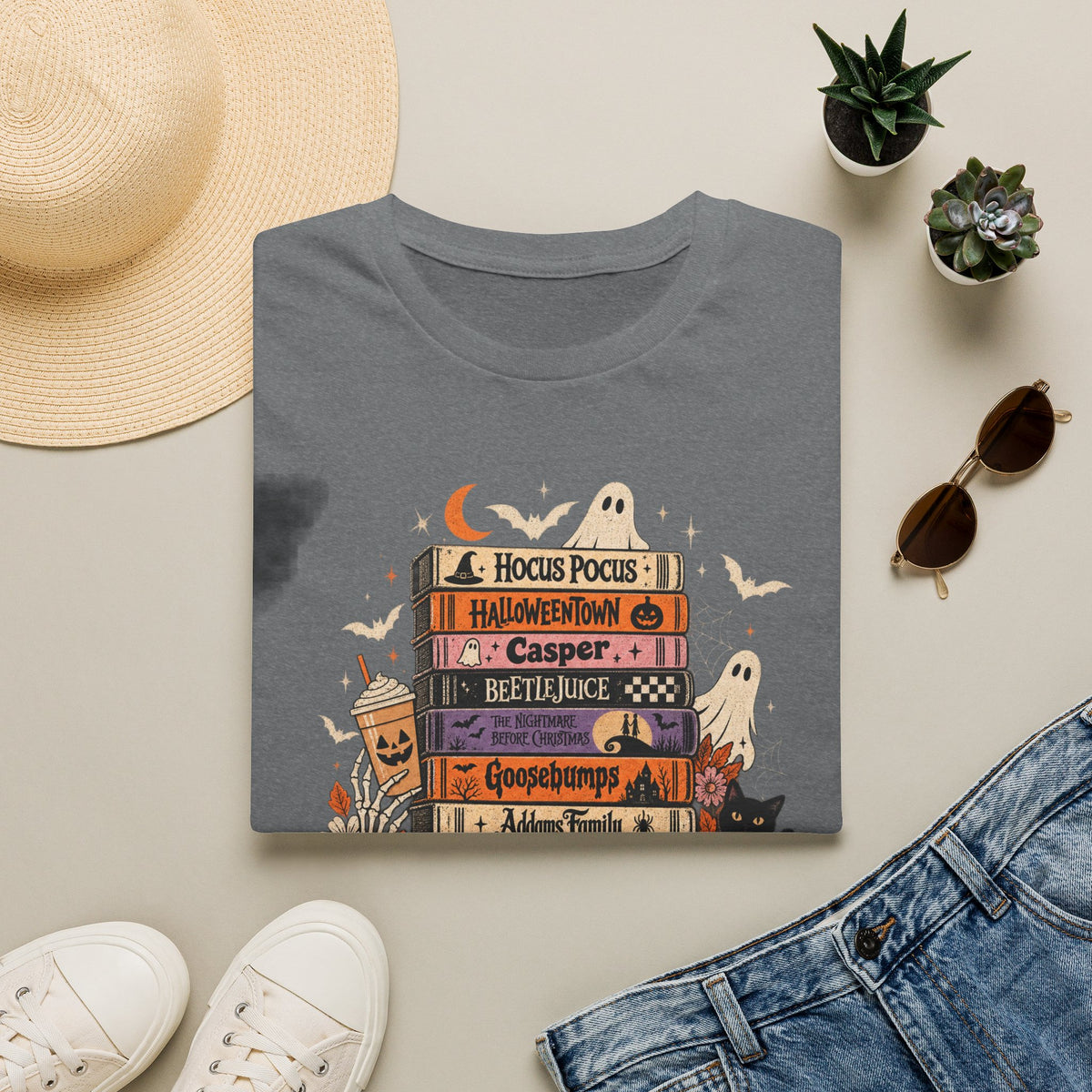 Halloween Spooky Movies Stack T-Shirt — Hocus Pocus, Casper, Beetlejuice & More
