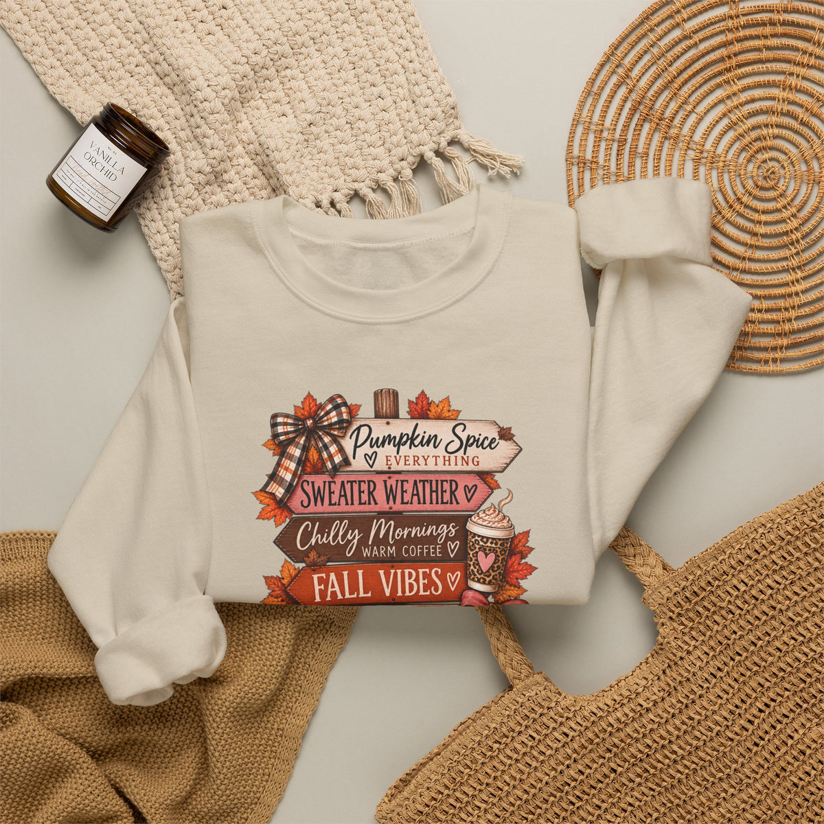 Fall Vibes Sweatshirt — Pumpkin Spice, Cozy Nights Crewneck