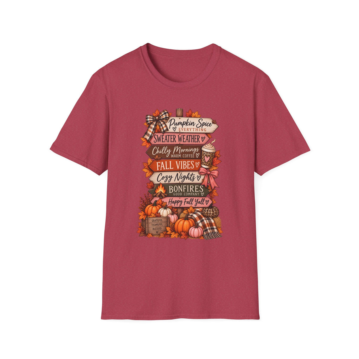 Fall Vibes T-Shirt — Pumpkin Spice, Sweater Weather & Cozy Nights Graphic Tee