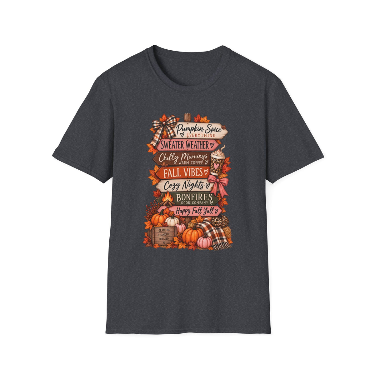 Fall Vibes T-Shirt — Pumpkin Spice, Sweater Weather & Cozy Nights Graphic Tee