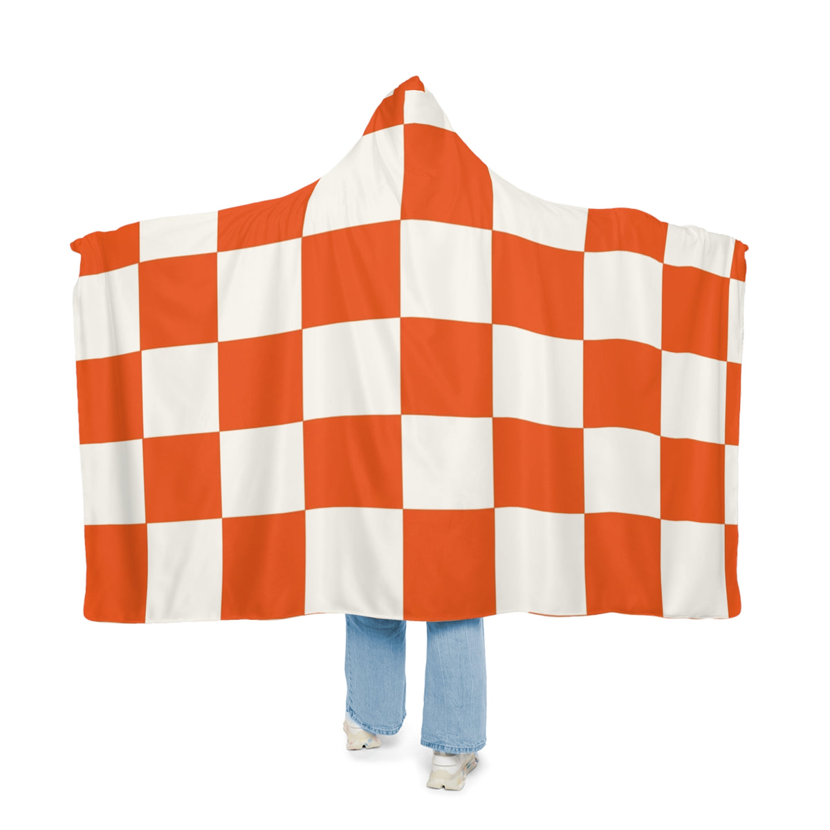Orange Checker Hooded Blanket — Cozy Snuggle Throw for Game Days & Dorms