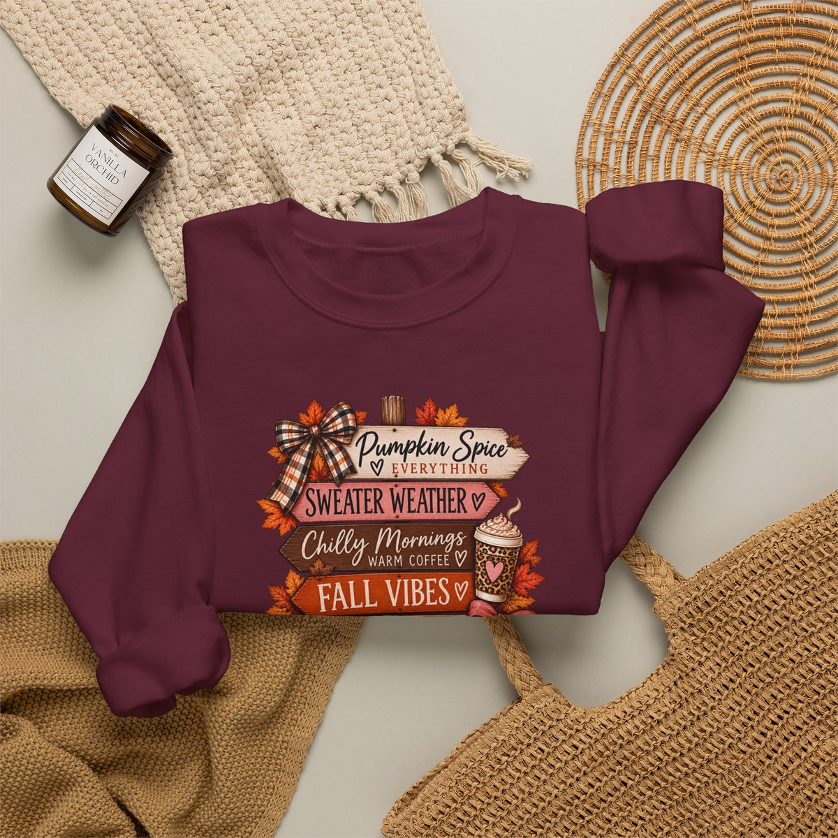 Fall Vibes Sweatshirt — Pumpkin Spice, Cozy Nights Crewneck