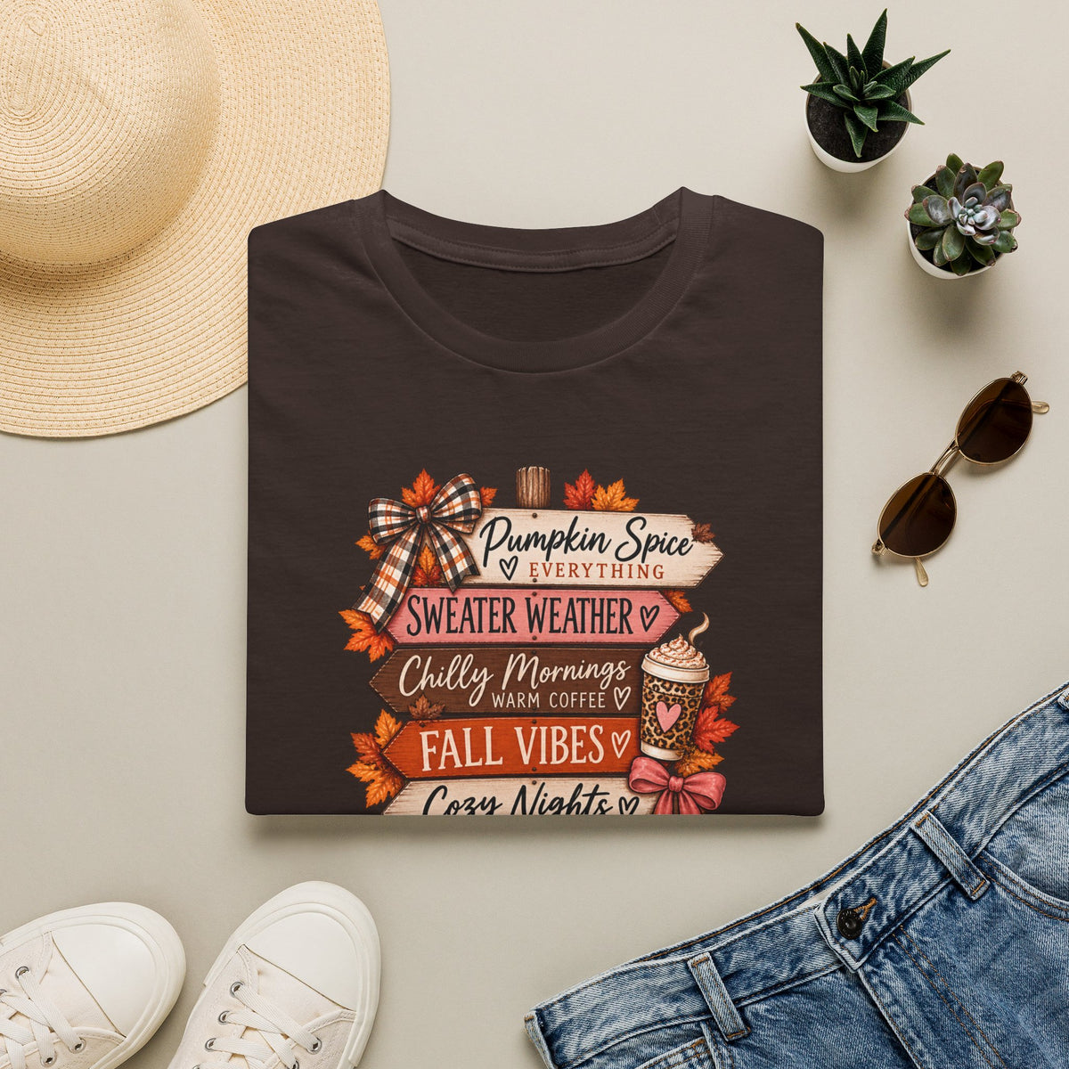 Fall Vibes T-Shirt — Pumpkin Spice, Sweater Weather & Cozy Nights Graphic Tee