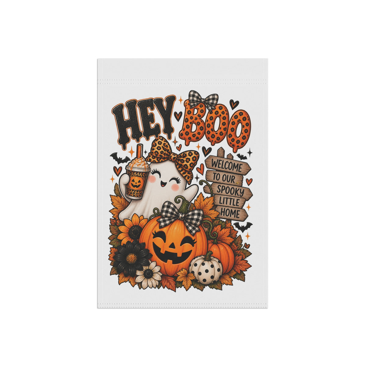 Halloween Garden Flag — “Hey Boo” Pumpkin & Ghost Welcome Banner