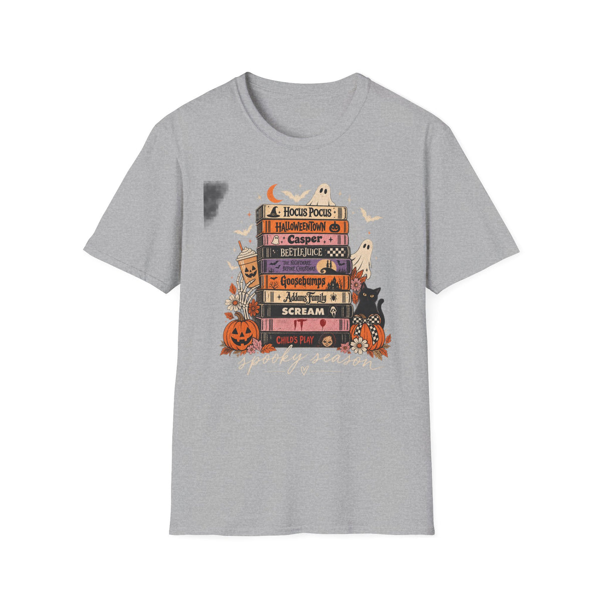 Halloween Spooky Movies Stack T-Shirt — Hocus Pocus, Casper, Beetlejuice & More