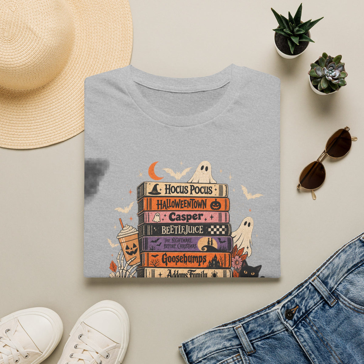 Halloween Spooky Movies Stack T-Shirt — Hocus Pocus, Casper, Beetlejuice & More