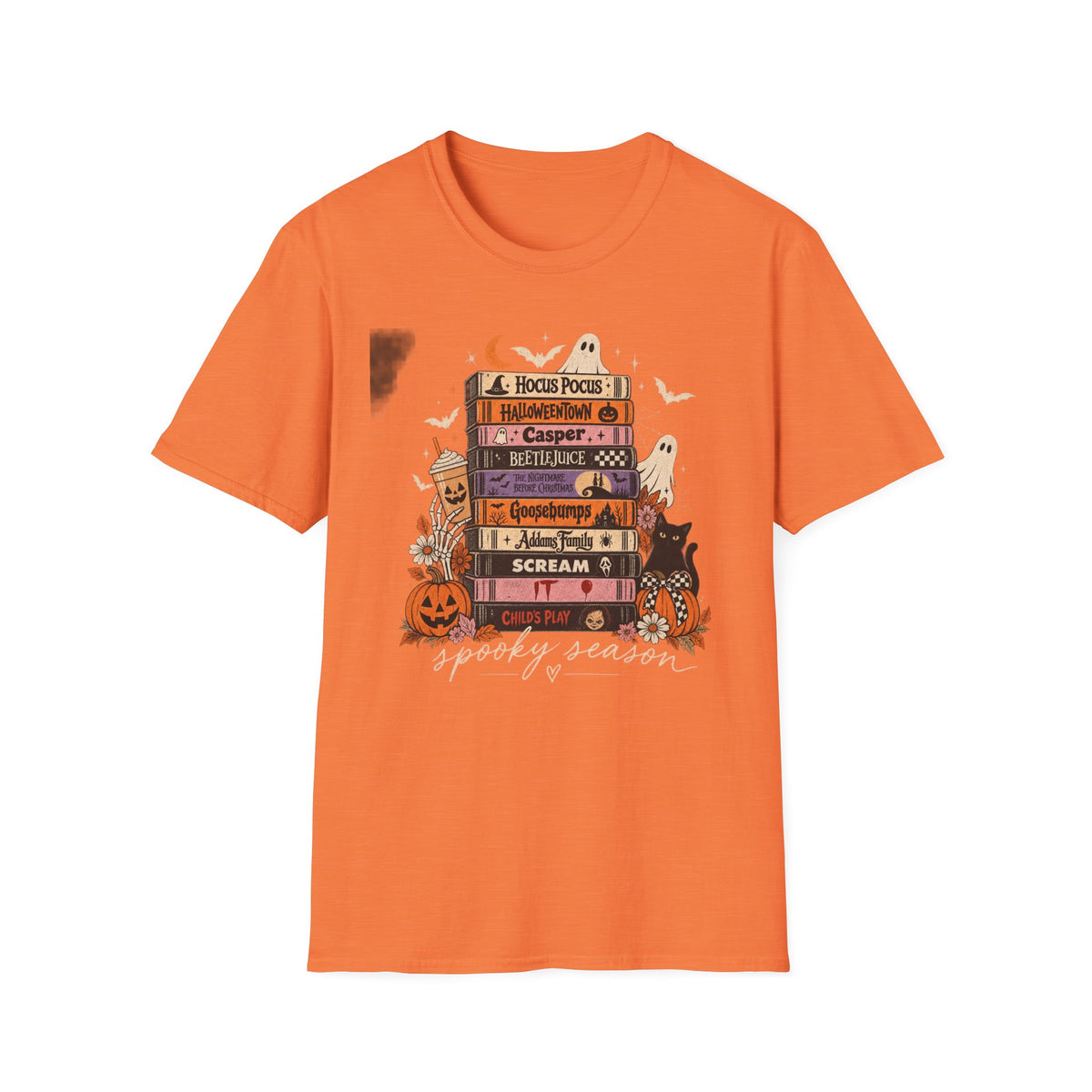 Halloween Spooky Movies Stack T-Shirt — Hocus Pocus, Casper, Beetlejuice & More