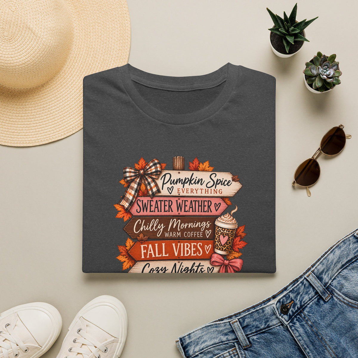 Fall Vibes T-Shirt — Pumpkin Spice, Sweater Weather & Cozy Nights Graphic Tee