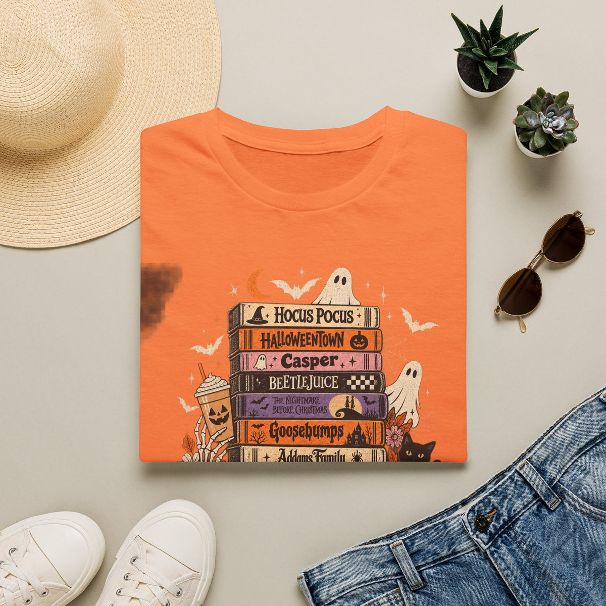 Halloween Spooky Movies Stack T-Shirt — Hocus Pocus, Casper, Beetlejuice & More