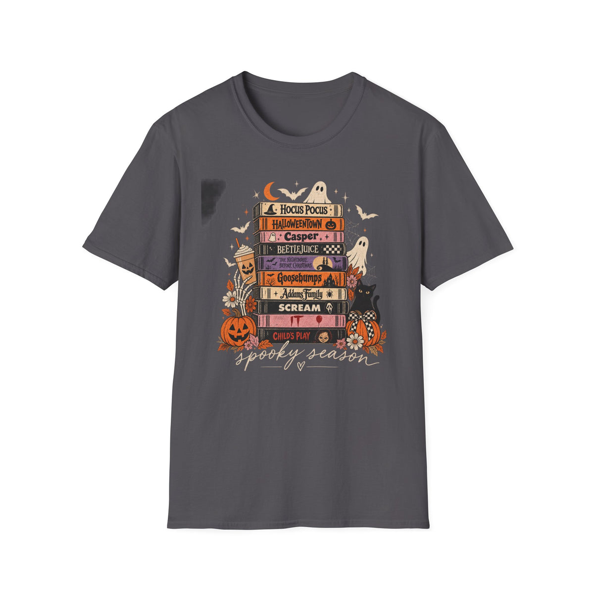 Halloween Spooky Movies Stack T-Shirt — Hocus Pocus, Casper, Beetlejuice & More