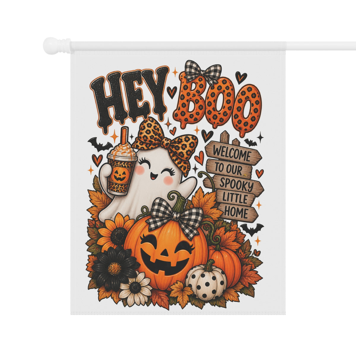 Halloween Garden Flag — “Hey Boo” Pumpkin & Ghost Welcome Banner