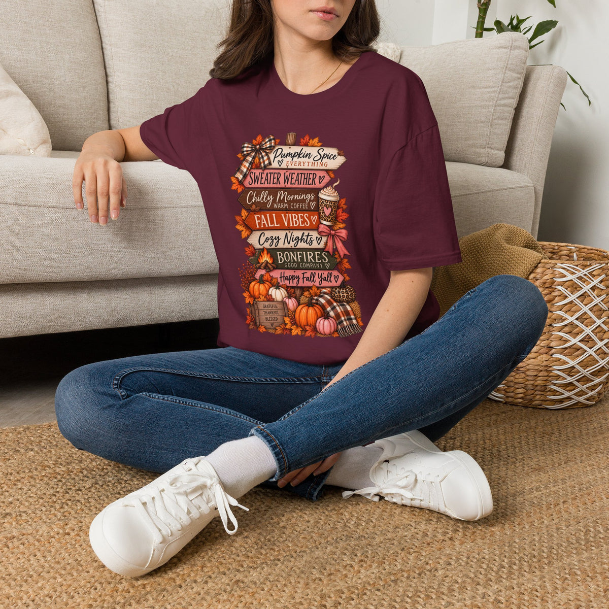 Fall Vibes T-Shirt — Pumpkin Spice, Sweater Weather & Cozy Nights Graphic Tee