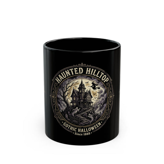 Haunted Hilltop Gothic Halloween Mug — Spooky Haunted House Coffee Cup
