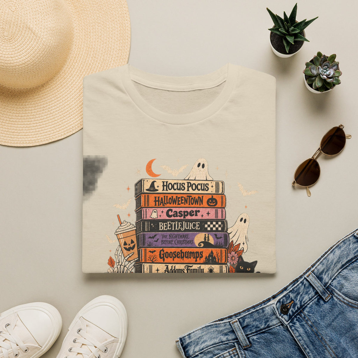 Halloween Spooky Movies Stack T-Shirt — Hocus Pocus, Casper, Beetlejuice & More