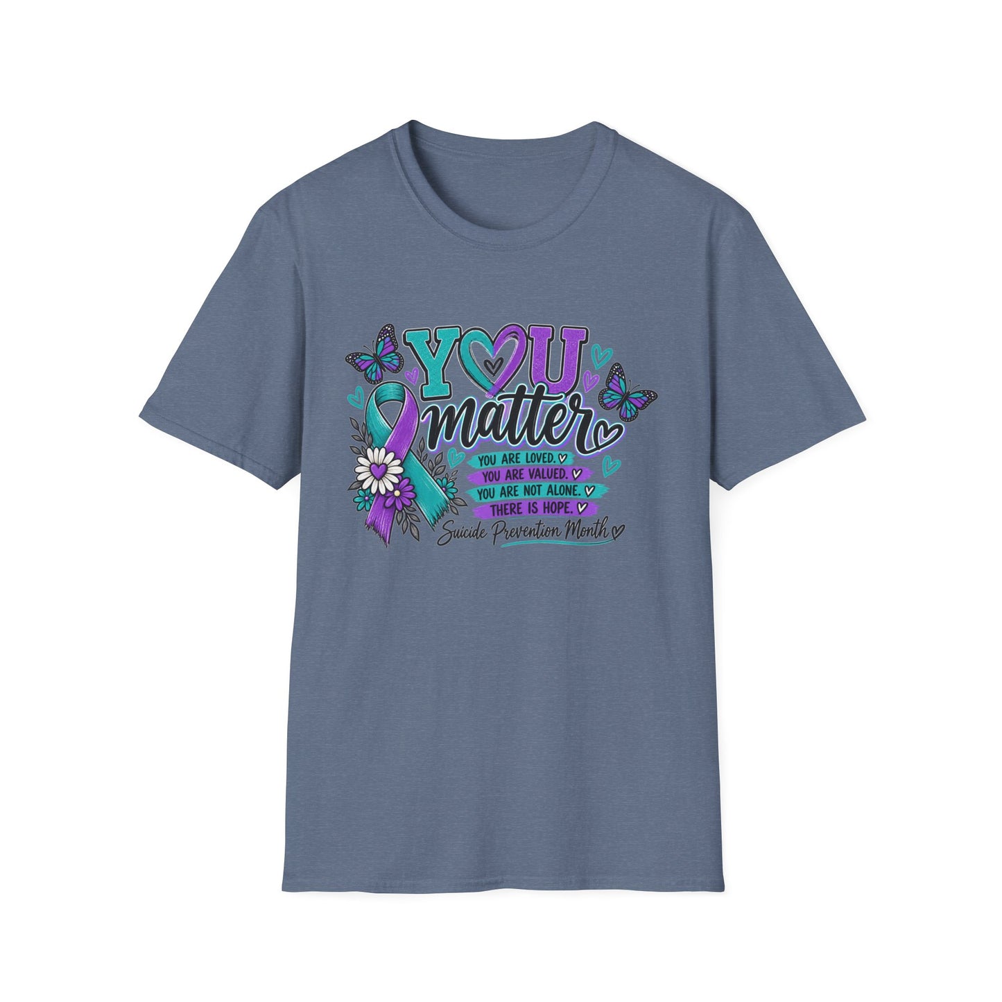You Matter Tee — Suicide Prevention Awareness T-Shirt (Purple & Teal Ribbon)