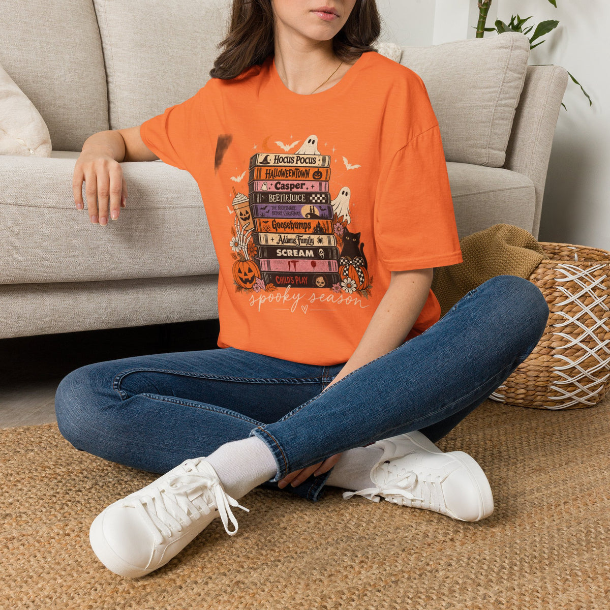 Halloween Spooky Movies Stack T-Shirt — Hocus Pocus, Casper, Beetlejuice & More