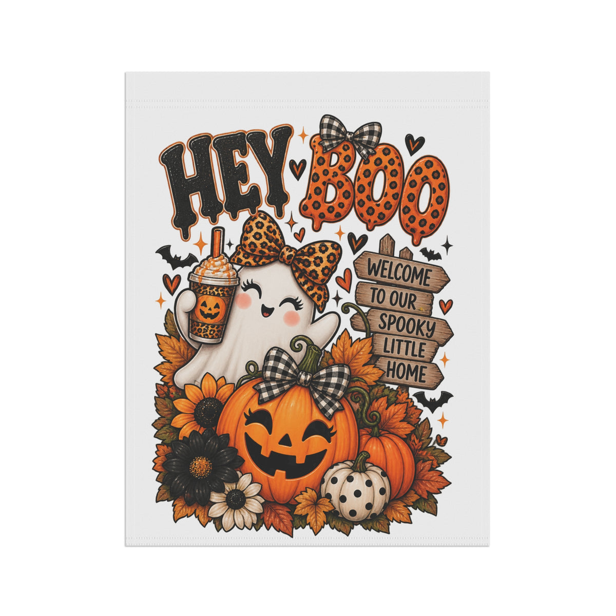 Halloween Garden Flag — “Hey Boo” Pumpkin & Ghost Welcome Banner