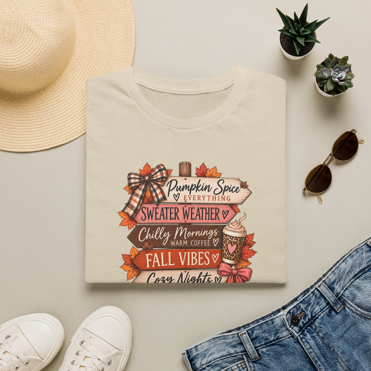 Fall Vibes T-Shirt — Pumpkin Spice, Sweater Weather & Cozy Nights Graphic Tee