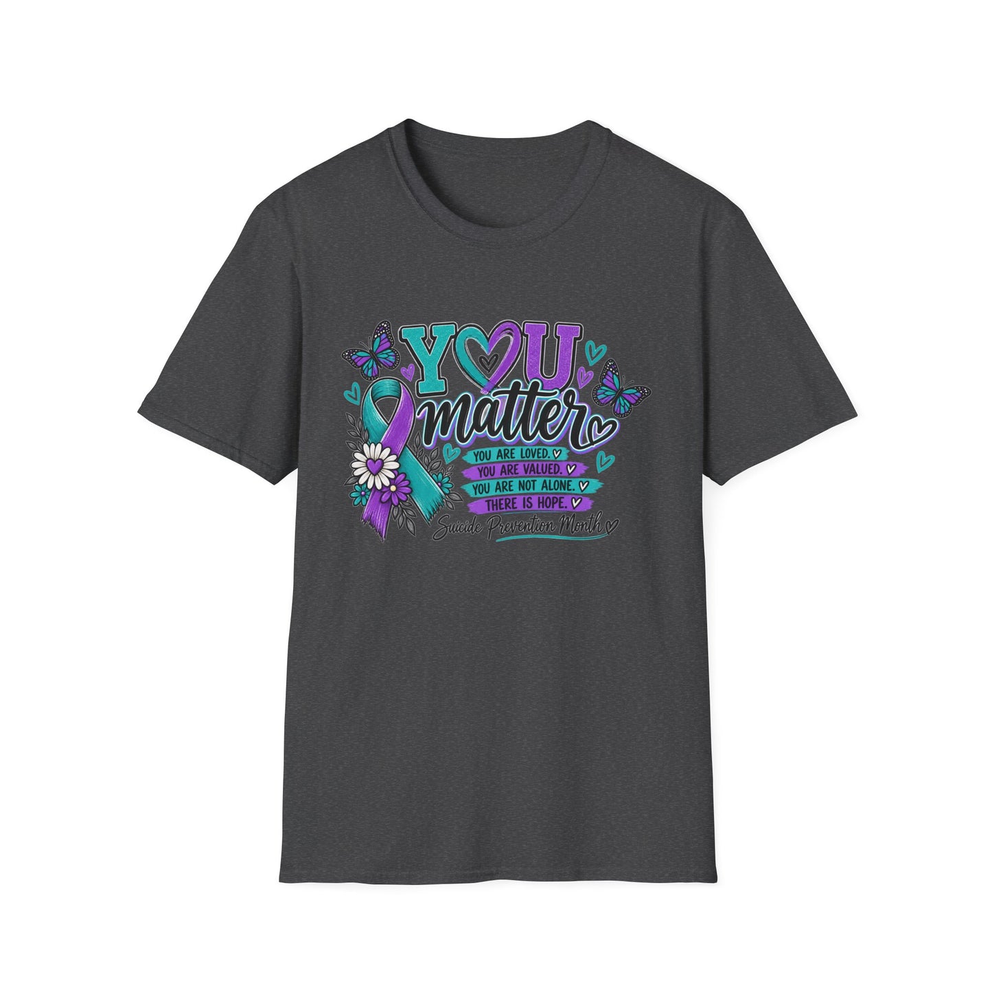 You Matter Tee — Suicide Prevention Awareness T-Shirt (Purple & Teal Ribbon)