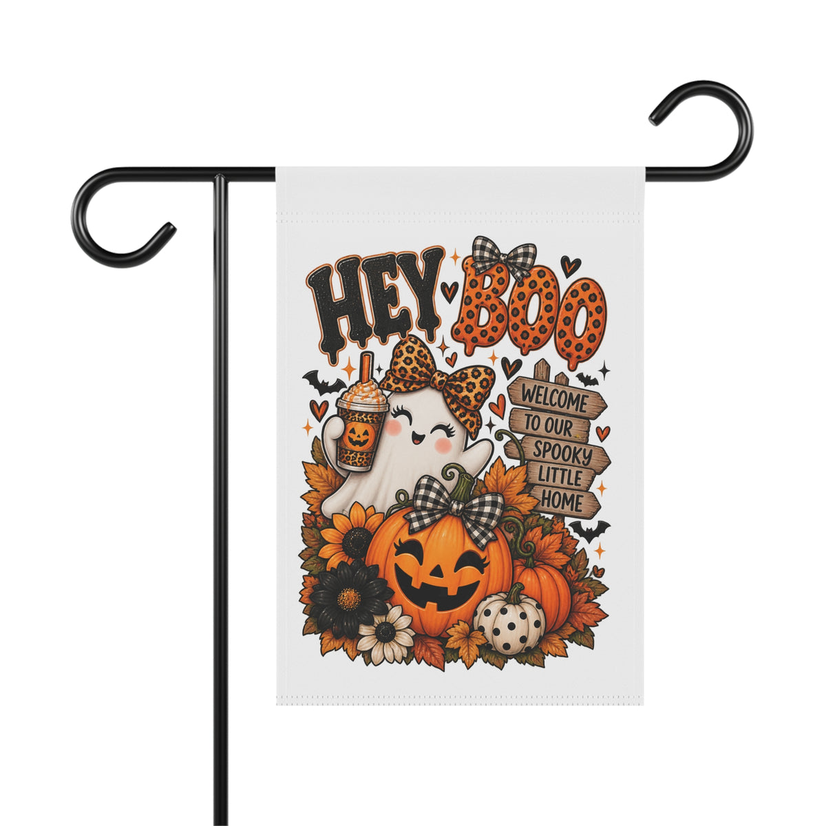 Halloween Garden Flag — “Hey Boo” Pumpkin & Ghost Welcome Banner