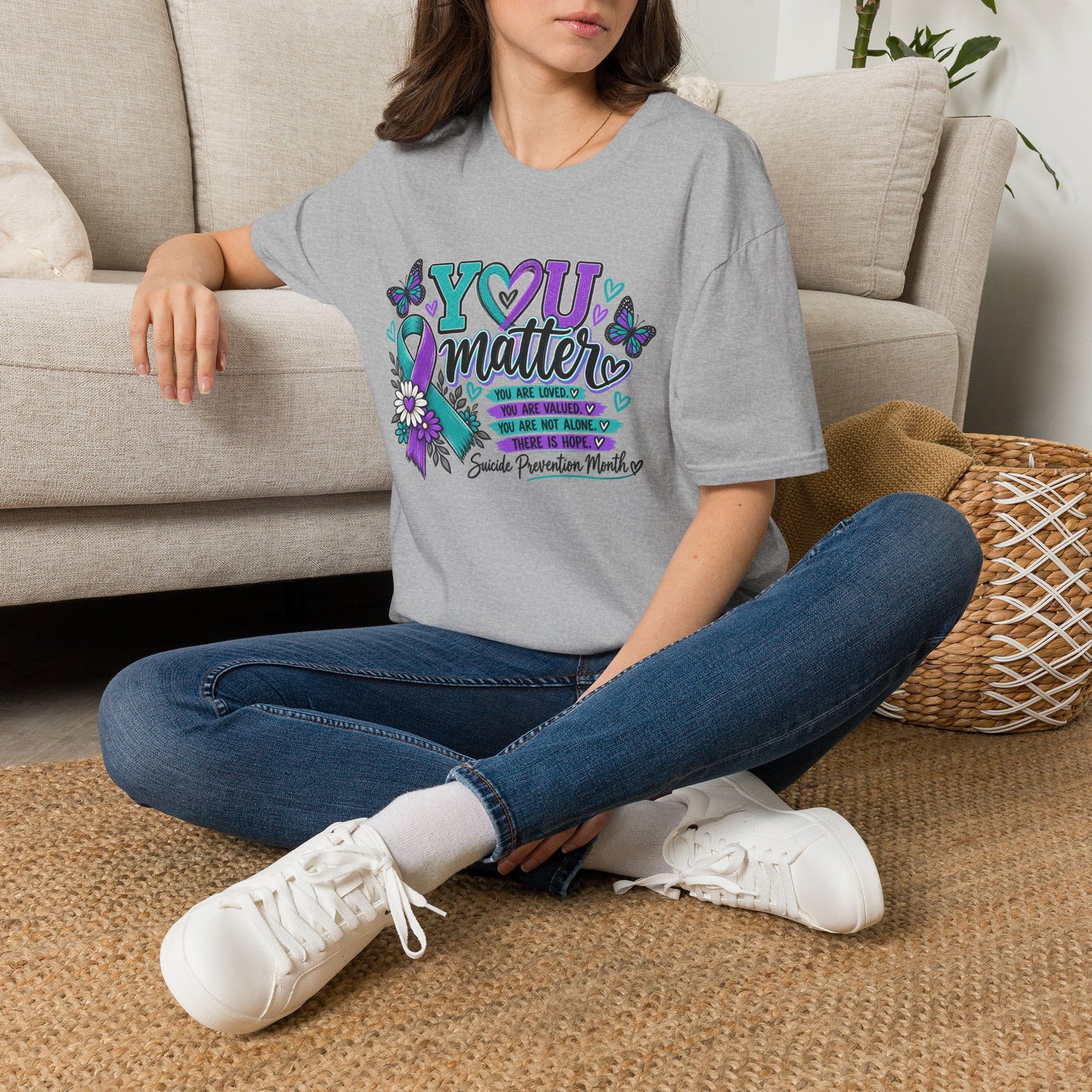 You Matter Tee — Suicide Prevention Awareness T-Shirt (Purple & Teal Ribbon)