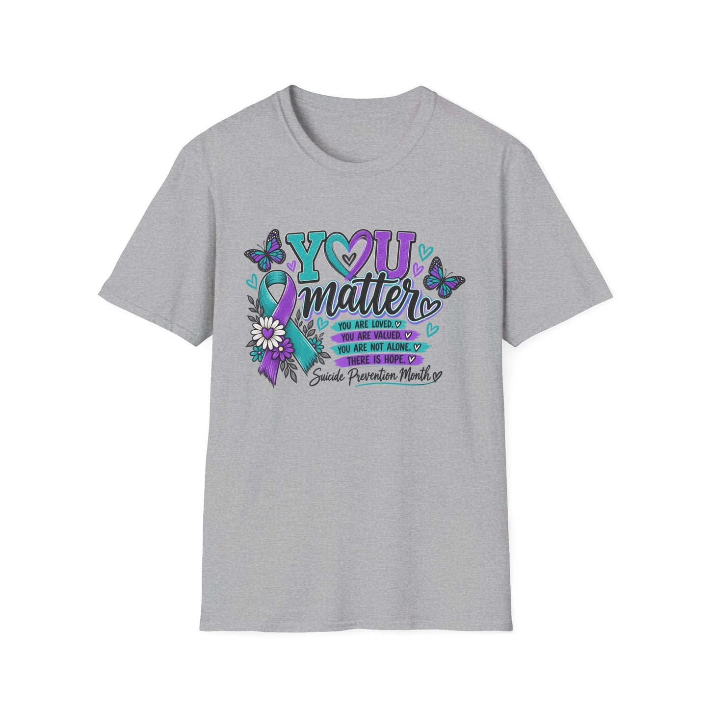 You Matter Tee — Suicide Prevention Awareness T-Shirt (Purple & Teal Ribbon)