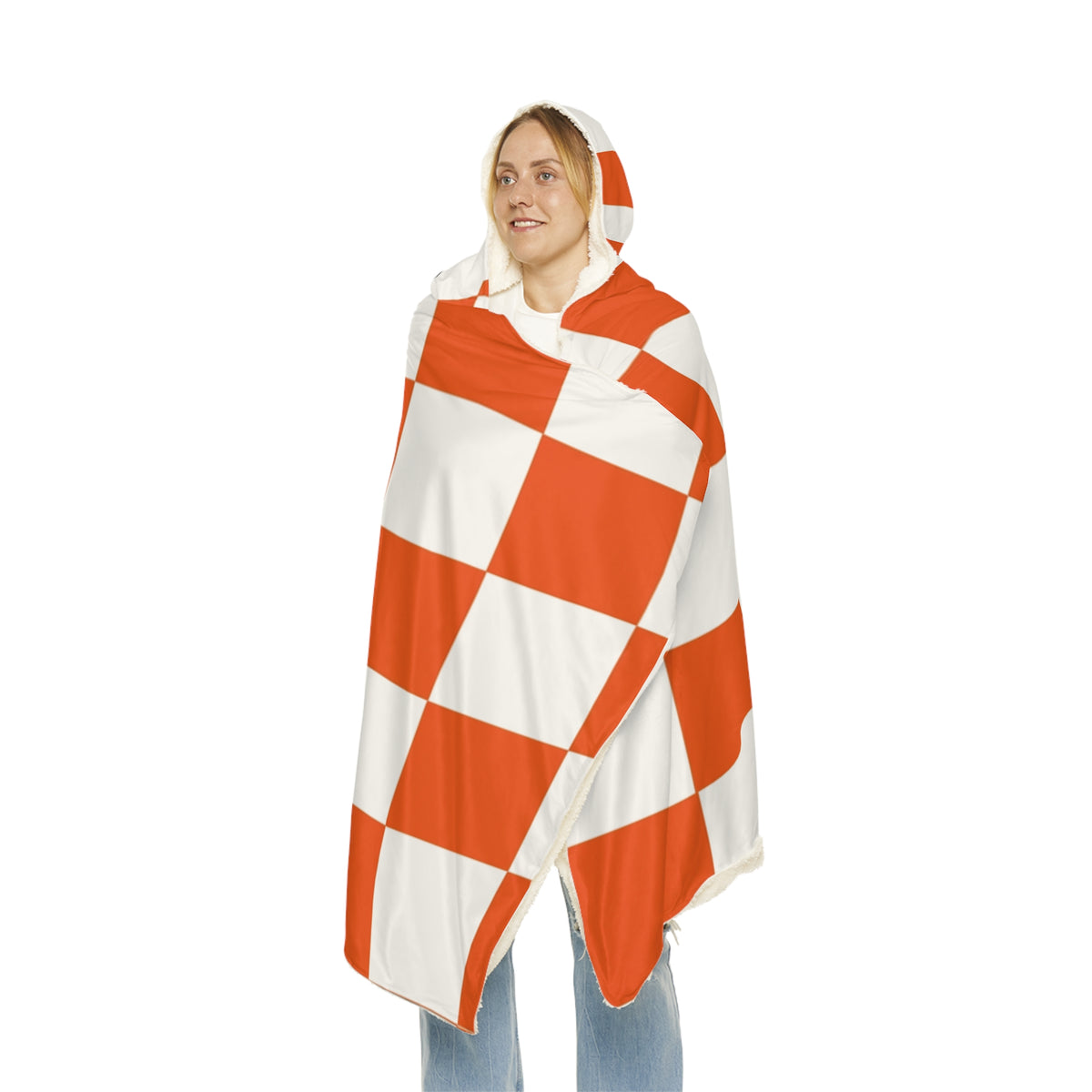 Orange Checker Hooded Blanket — Cozy Snuggle Throw for Game Days & Dorms