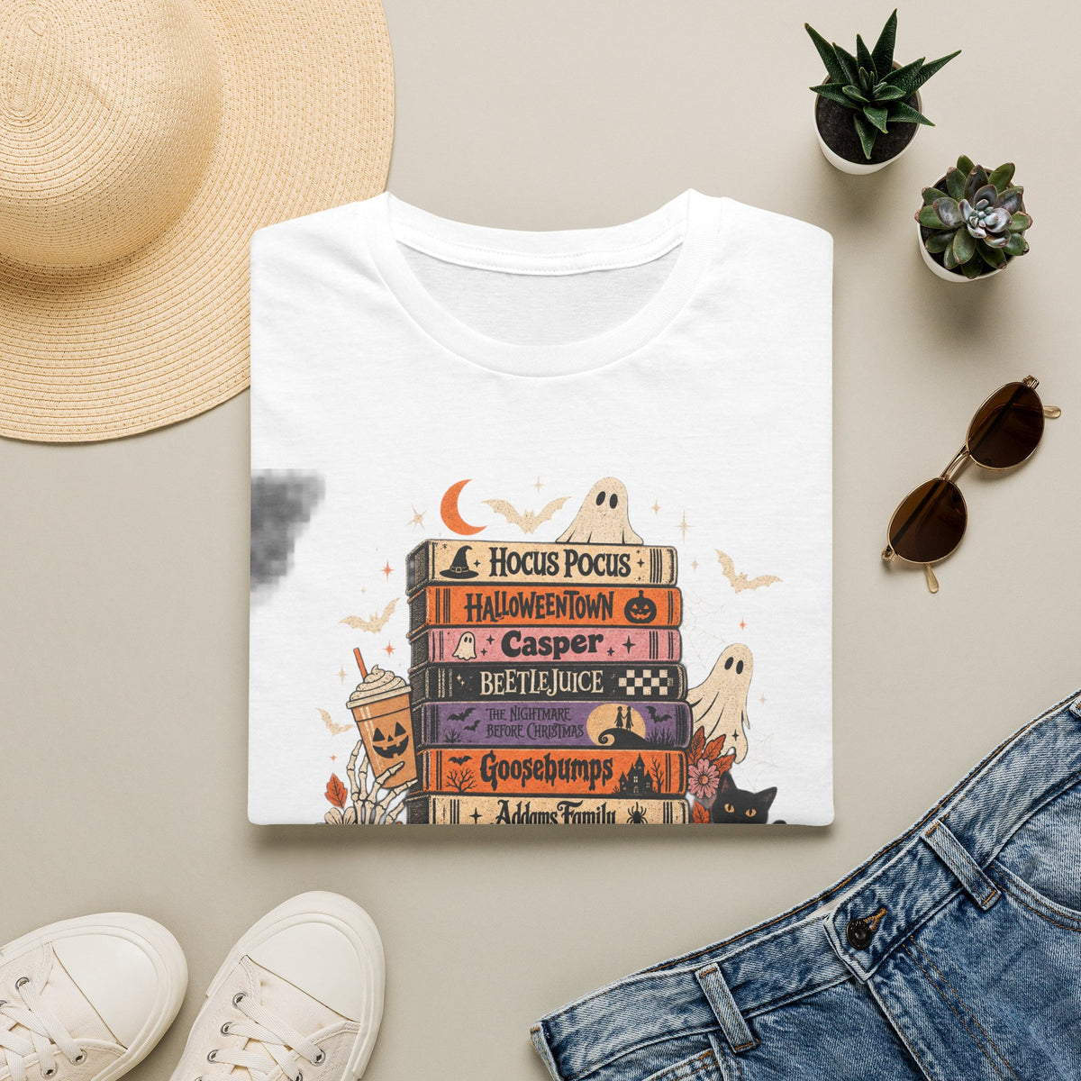 Halloween Spooky Movies Stack T-Shirt — Hocus Pocus, Casper, Beetlejuice & More
