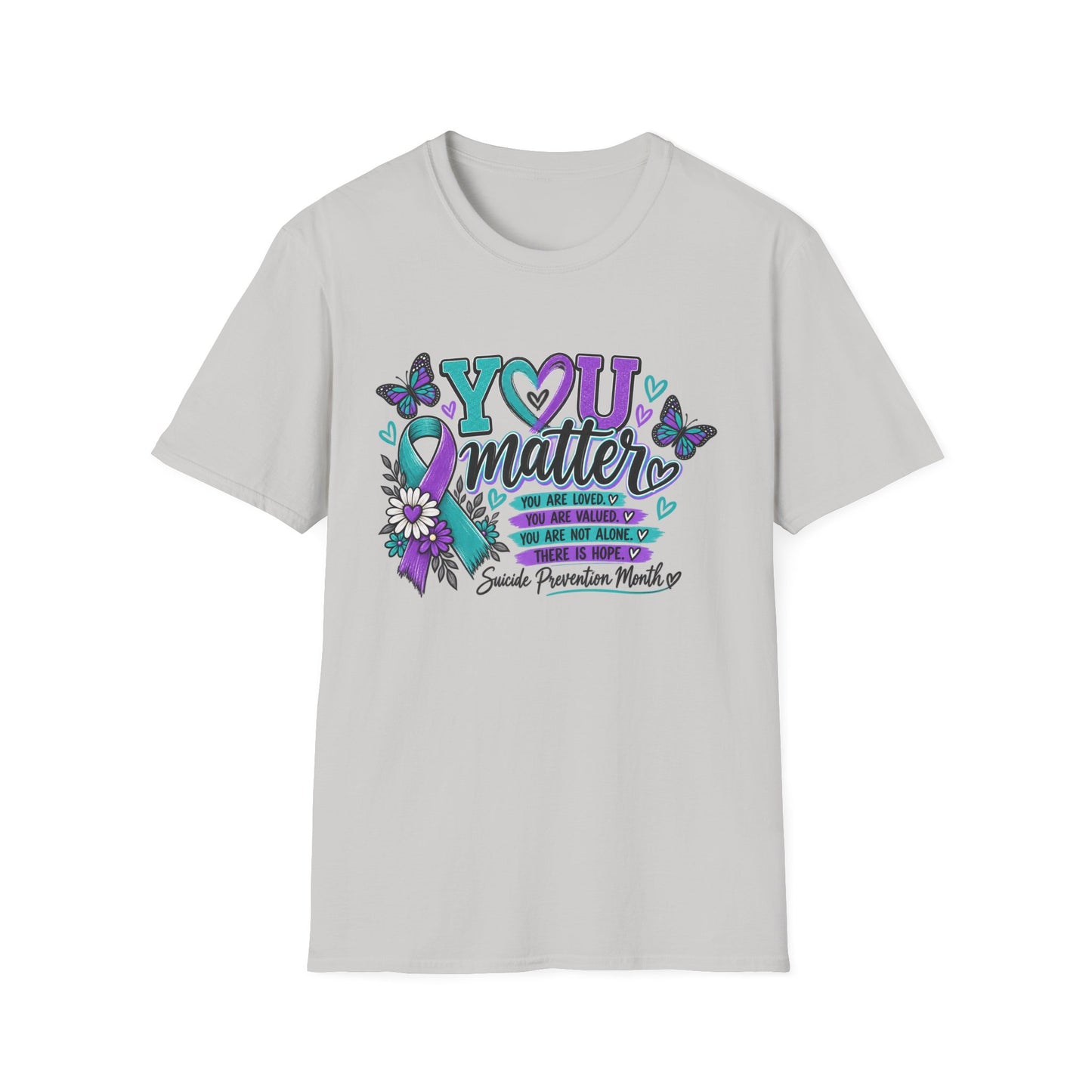 You Matter Tee — Suicide Prevention Awareness T-Shirt (Purple & Teal Ribbon)