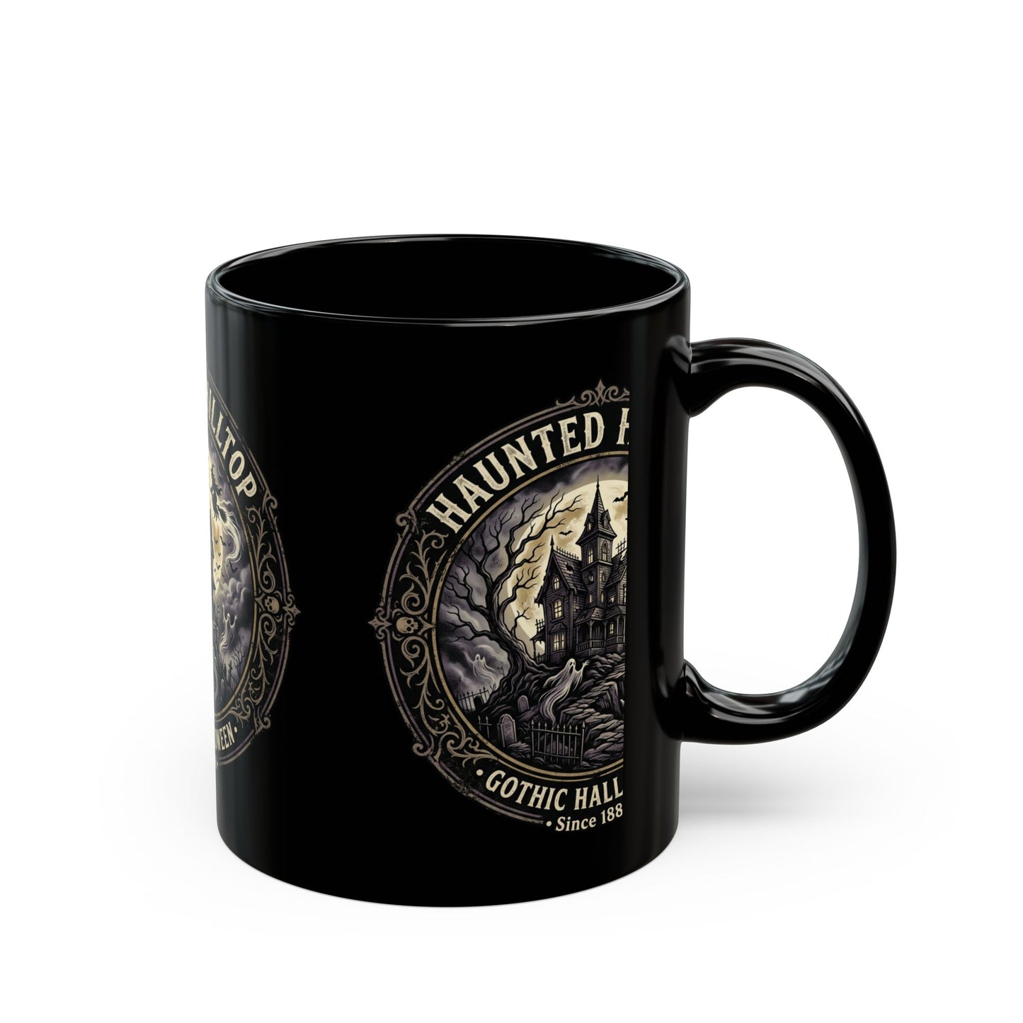 Haunted Hilltop Gothic Halloween Mug — Spooky Haunted House Coffee Cup