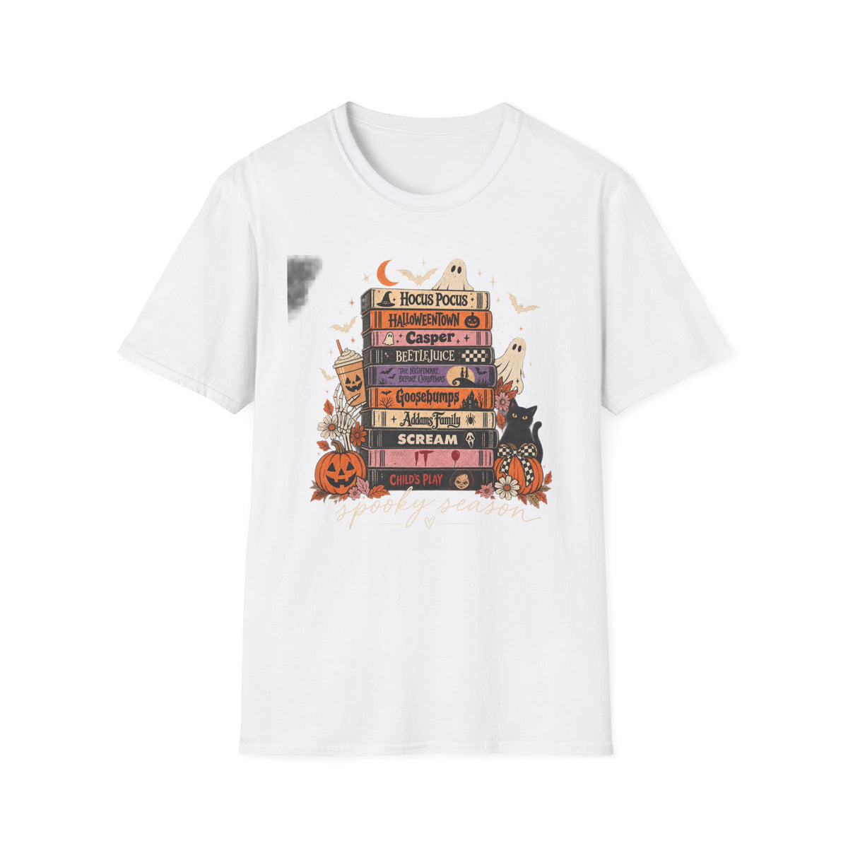 Halloween Spooky Movies Stack T-Shirt — Hocus Pocus, Casper, Beetlejuice & More