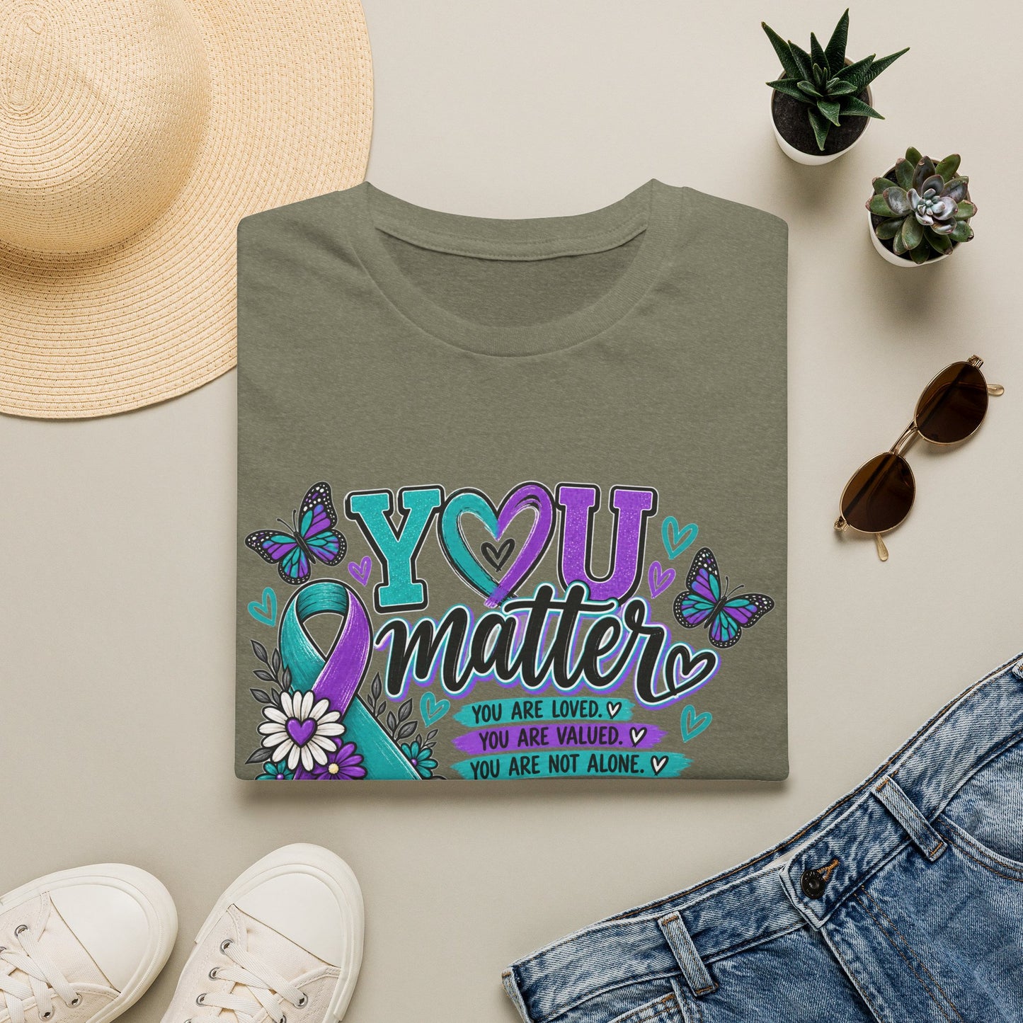You Matter Tee — Suicide Prevention Awareness T-Shirt (Purple & Teal Ribbon)