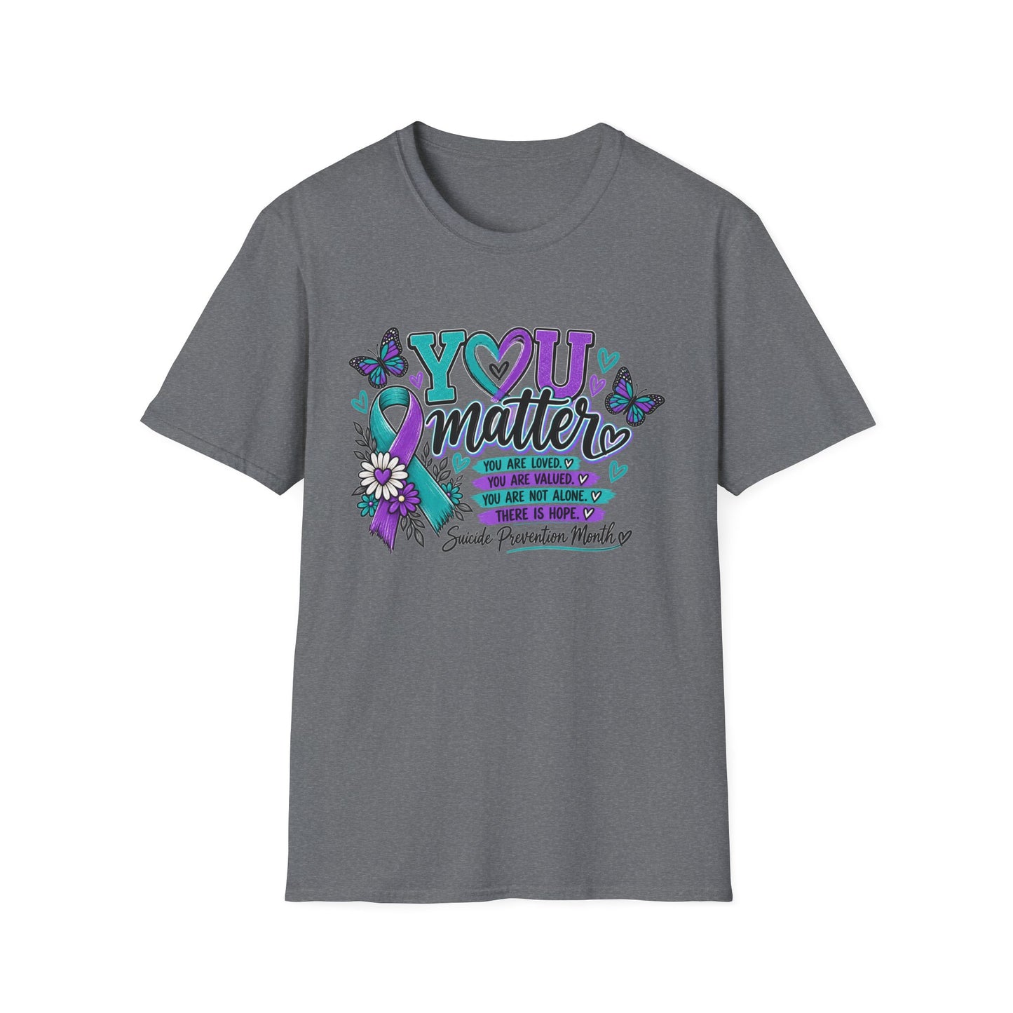 You Matter Tee — Suicide Prevention Awareness T-Shirt (Purple & Teal Ribbon)