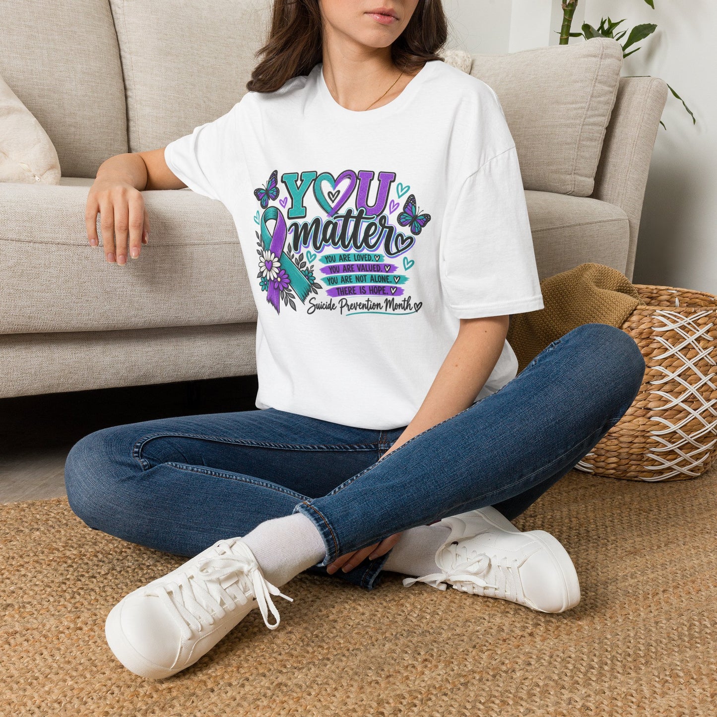 You Matter Tee — Suicide Prevention Awareness T-Shirt (Purple & Teal Ribbon)