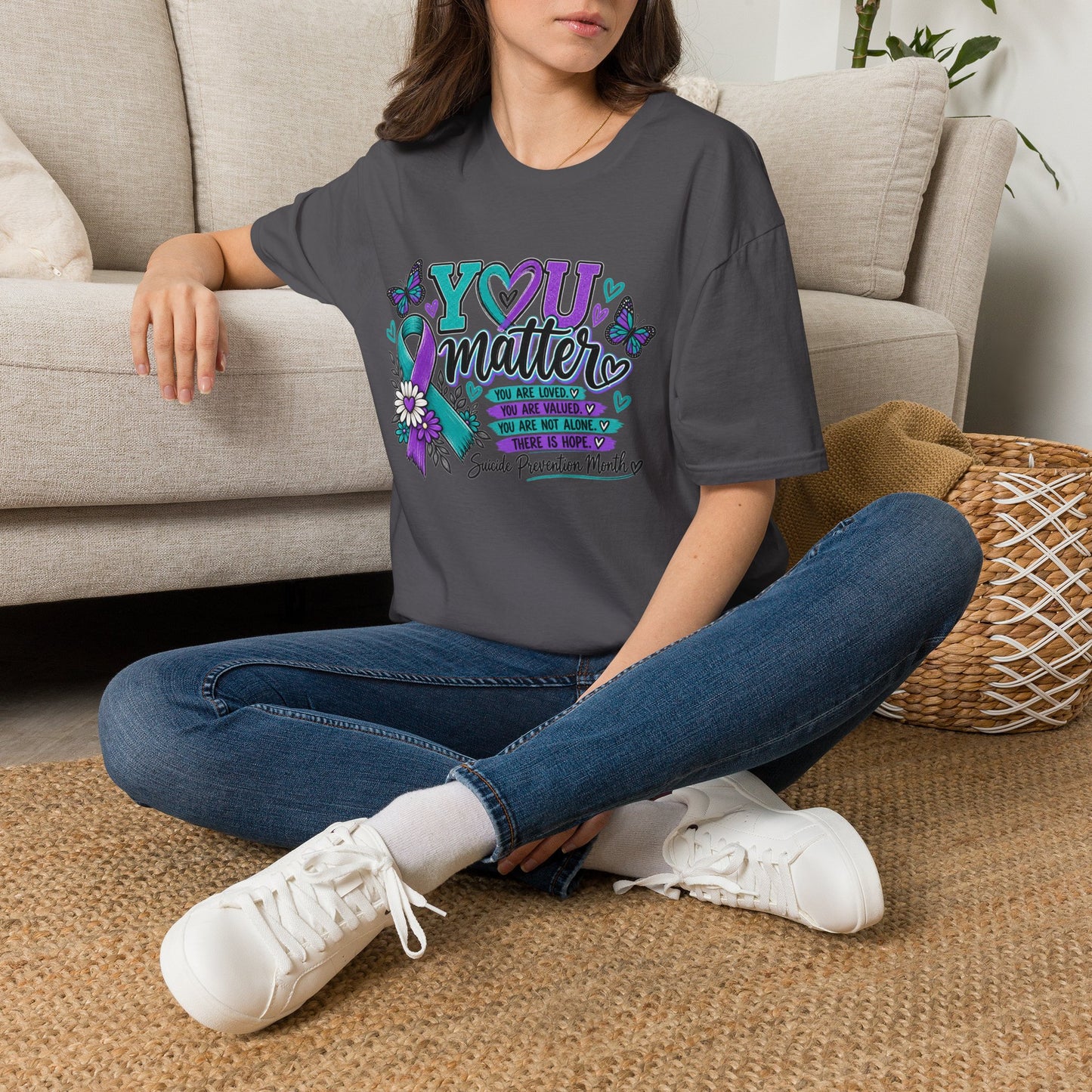 You Matter Tee — Suicide Prevention Awareness T-Shirt (Purple & Teal Ribbon)