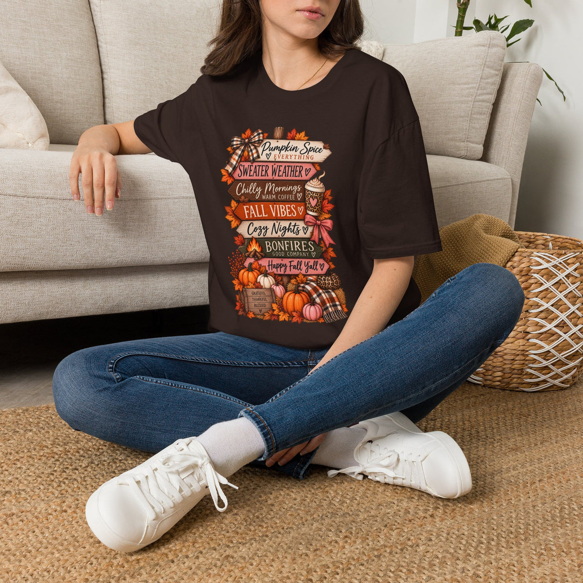 Fall Vibes T-Shirt — Pumpkin Spice, Sweater Weather & Cozy Nights Graphic Tee