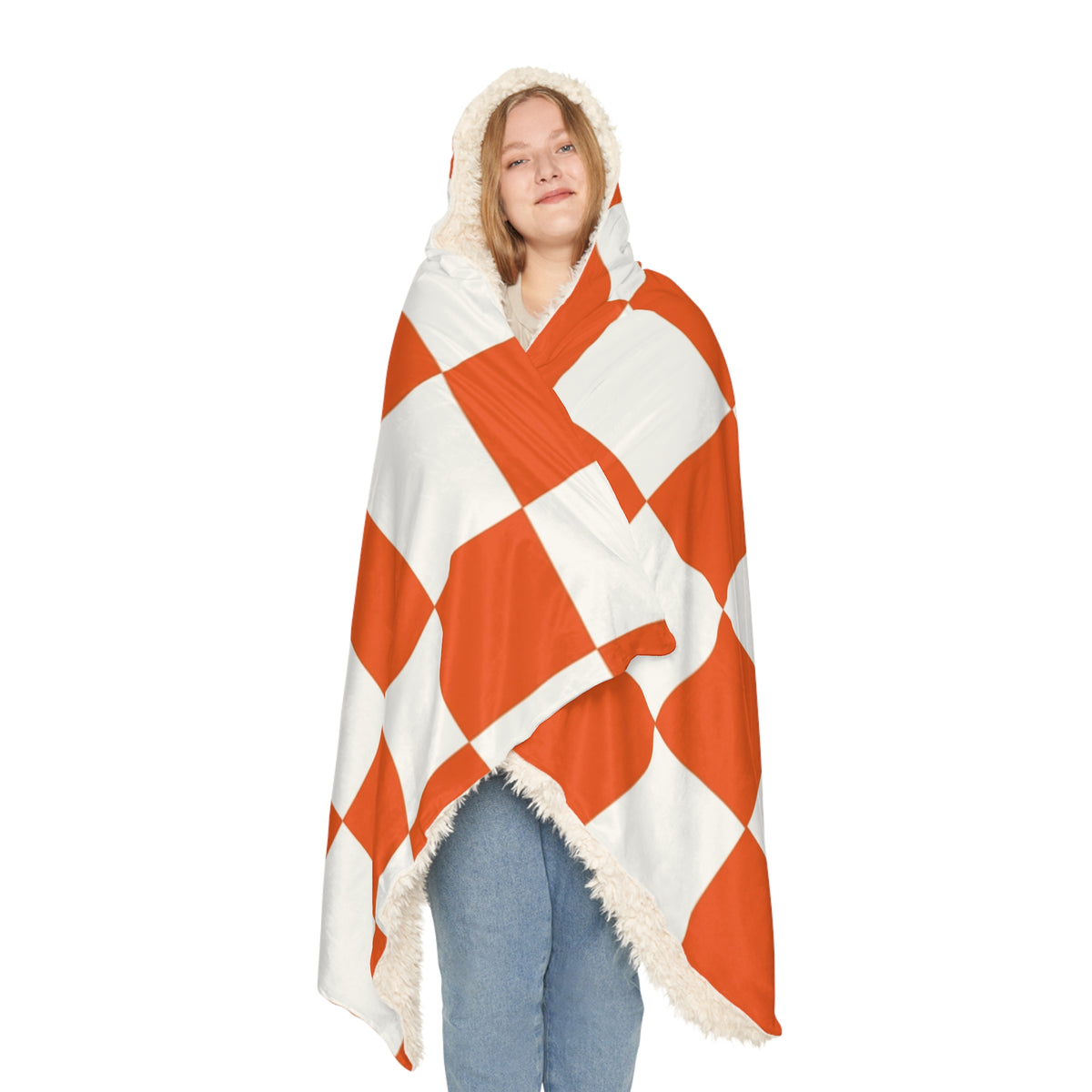 Orange Checker Hooded Blanket — Cozy Snuggle Throw for Game Days & Dorms
