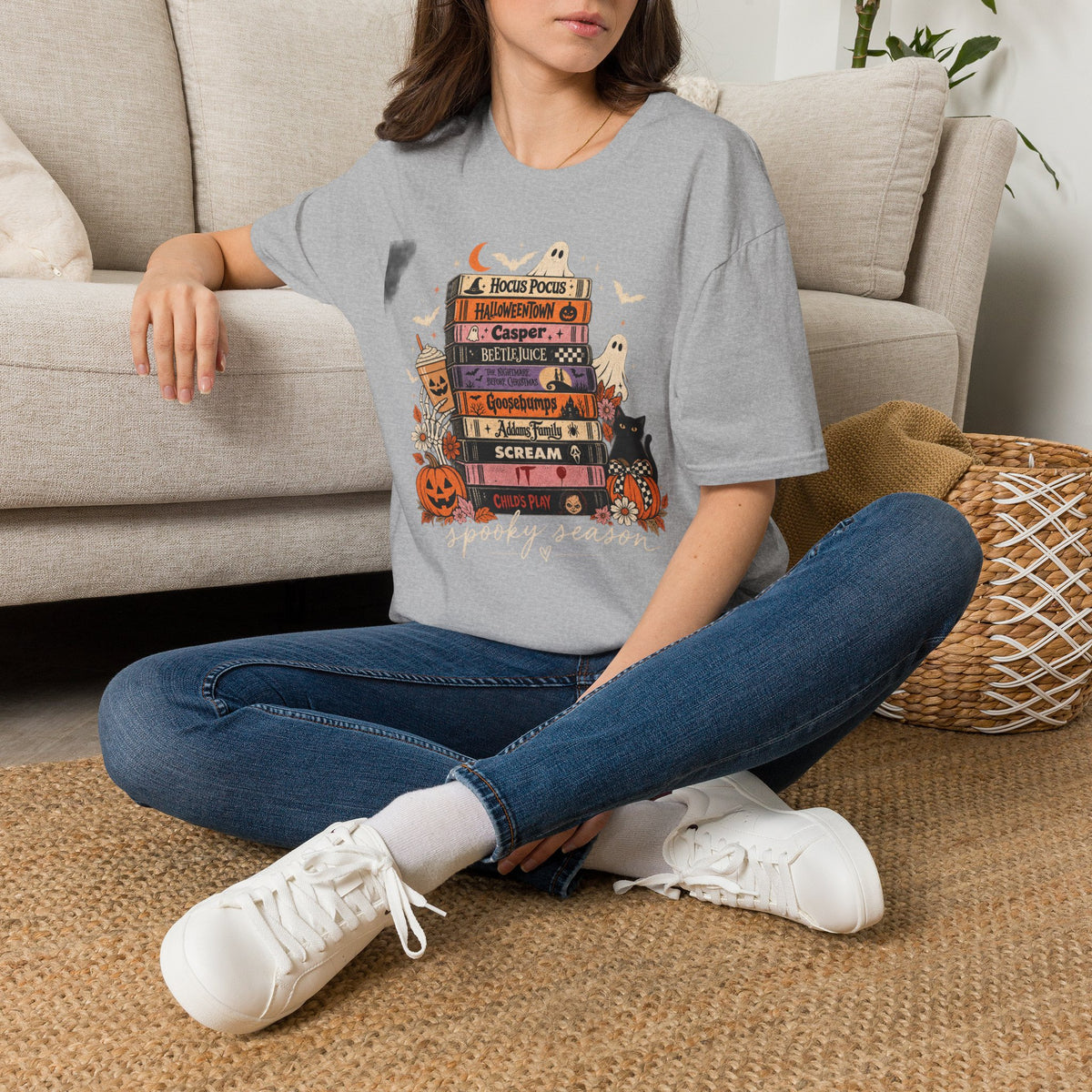 Halloween Spooky Movies Stack T-Shirt — Hocus Pocus, Casper, Beetlejuice & More