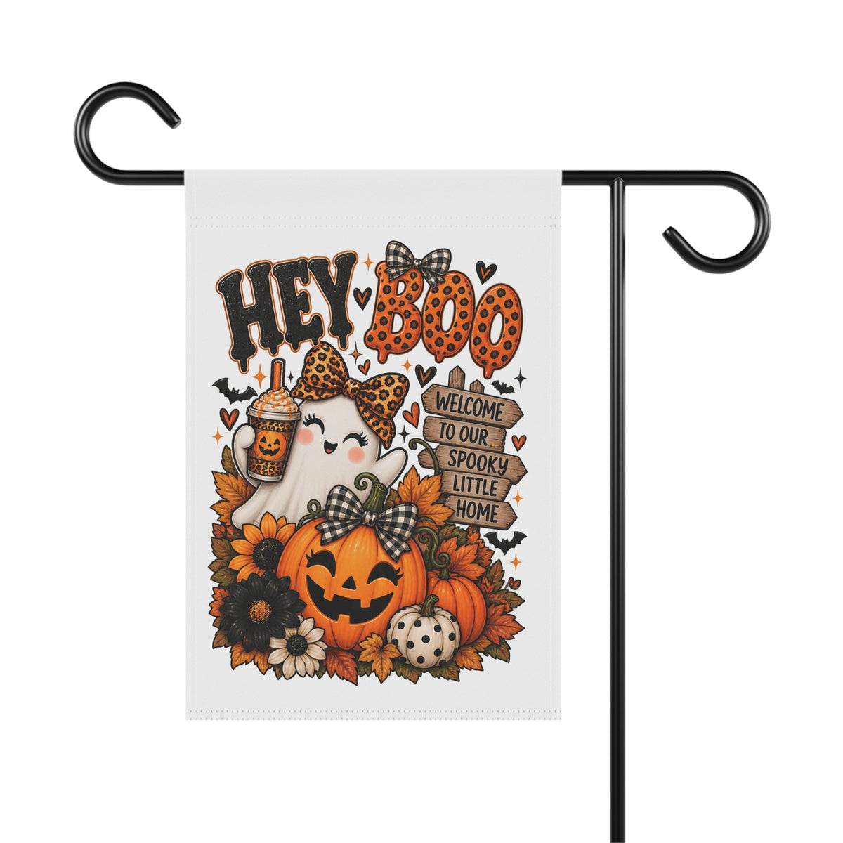 Halloween Garden Flag — “Hey Boo” Pumpkin & Ghost Welcome Banner