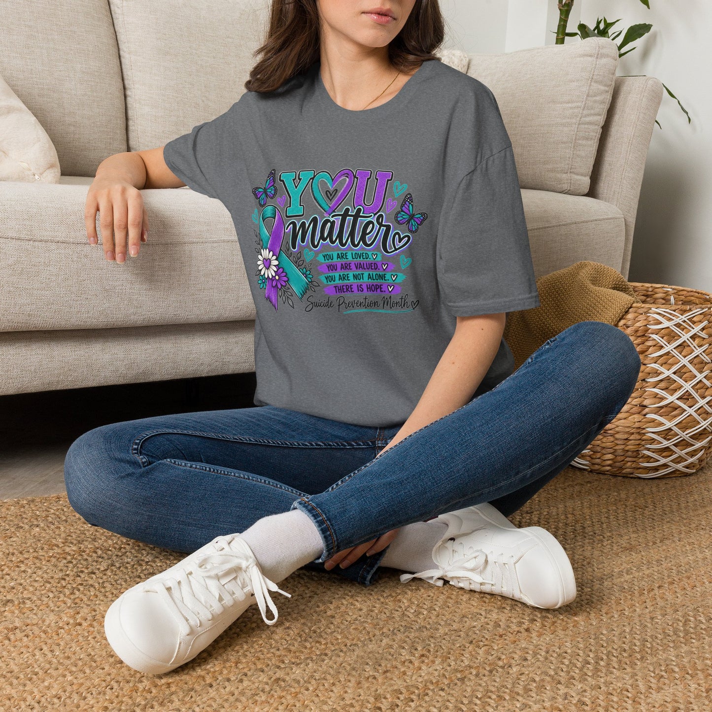You Matter Tee — Suicide Prevention Awareness T-Shirt (Purple & Teal Ribbon)