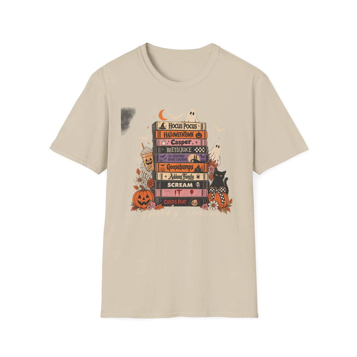 Halloween Spooky Movies Stack T-Shirt — Hocus Pocus, Casper, Beetlejuice & More