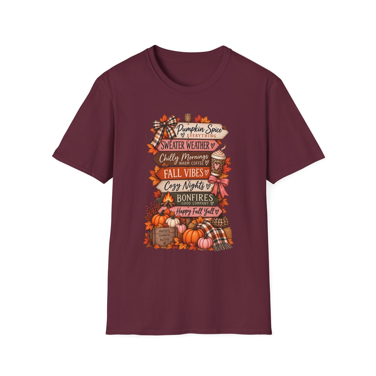 Fall Vibes T-Shirt — Pumpkin Spice, Sweater Weather & Cozy Nights Graphic Tee