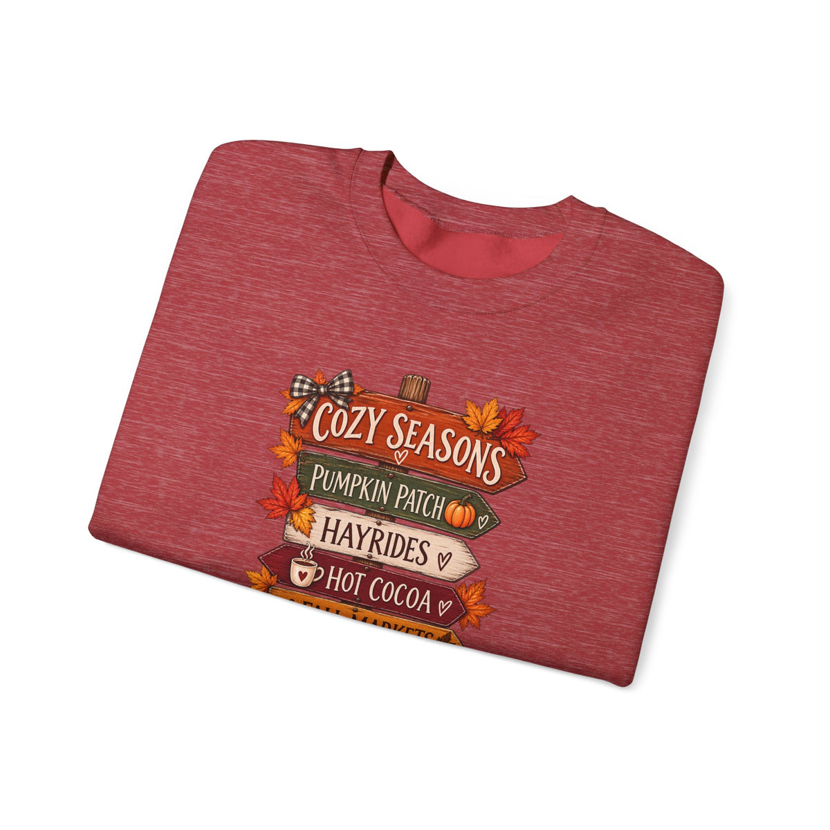 Cozy Seasons Fall Sweatshirt — Pumpkin Patch, Hayrides & Hot Cocoa Crewneck