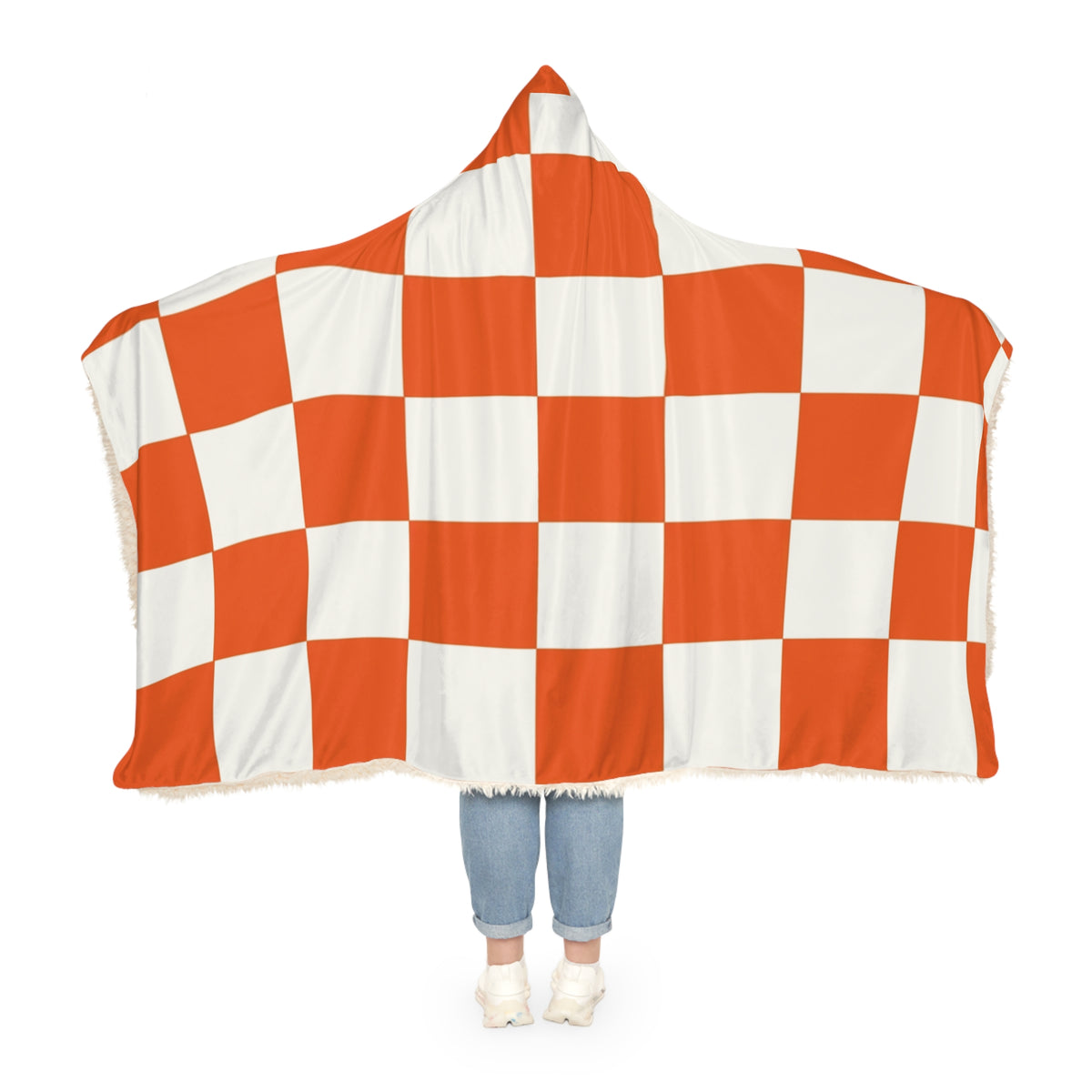 Orange Checker Hooded Blanket — Cozy Snuggle Throw for Game Days & Dorms