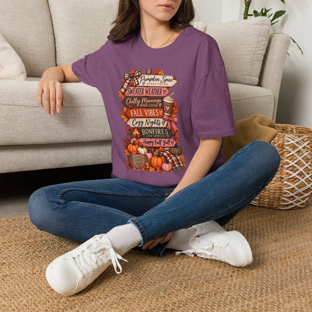 Fall Vibes T-Shirt — Pumpkin Spice, Sweater Weather & Cozy Nights Graphic Tee