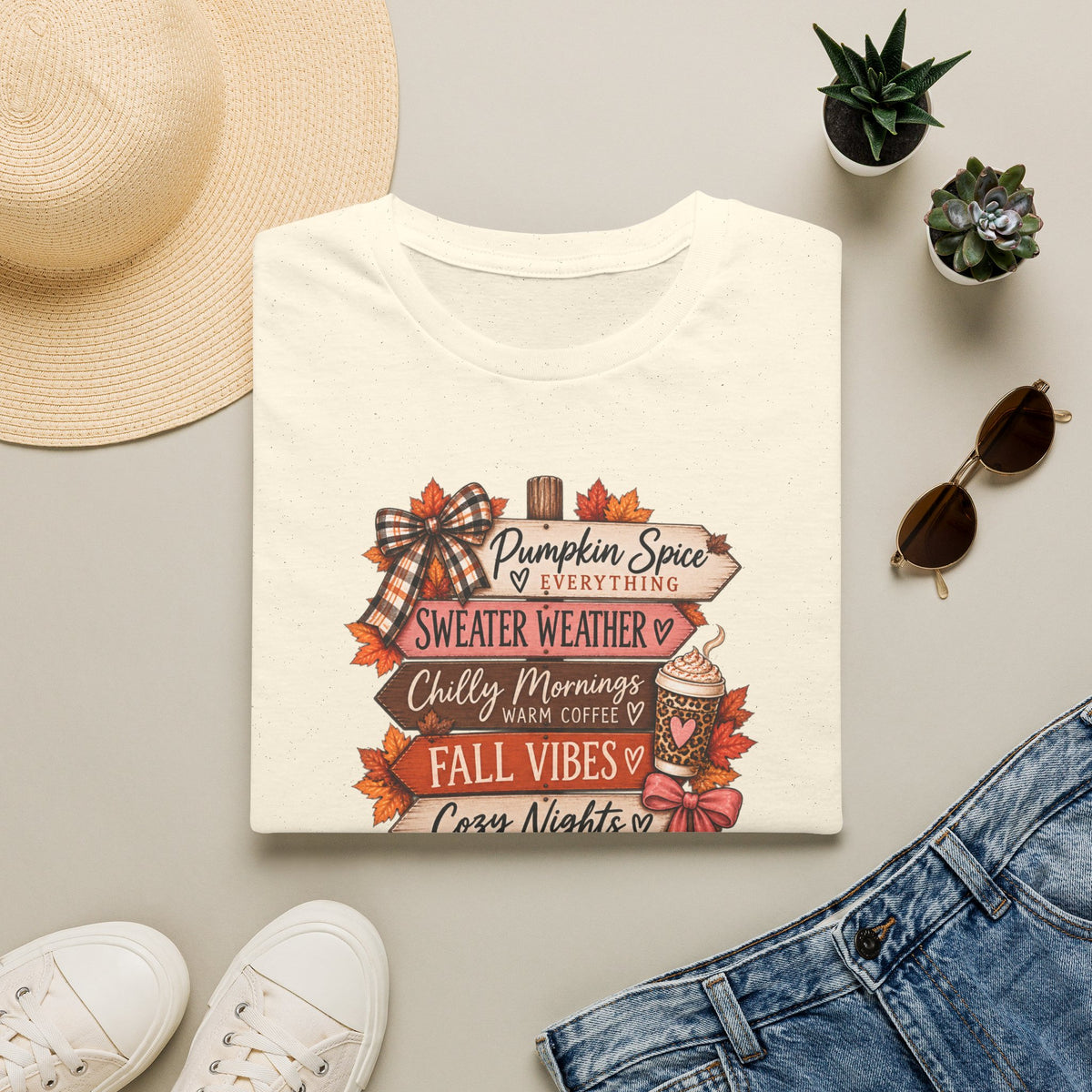 Fall Vibes T-Shirt — Pumpkin Spice, Sweater Weather & Cozy Nights Graphic Tee